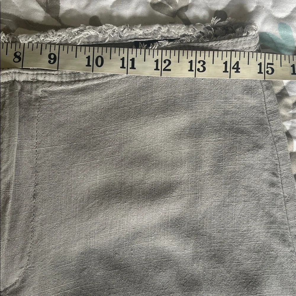 H&M Divided Light Gray Linen Blend Frayed-Hem Wide Leg Pants Back Pockets Size 6